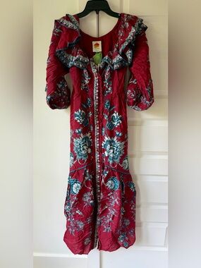 FARM Rio Red Floral Maxi Dress with Teal Accents